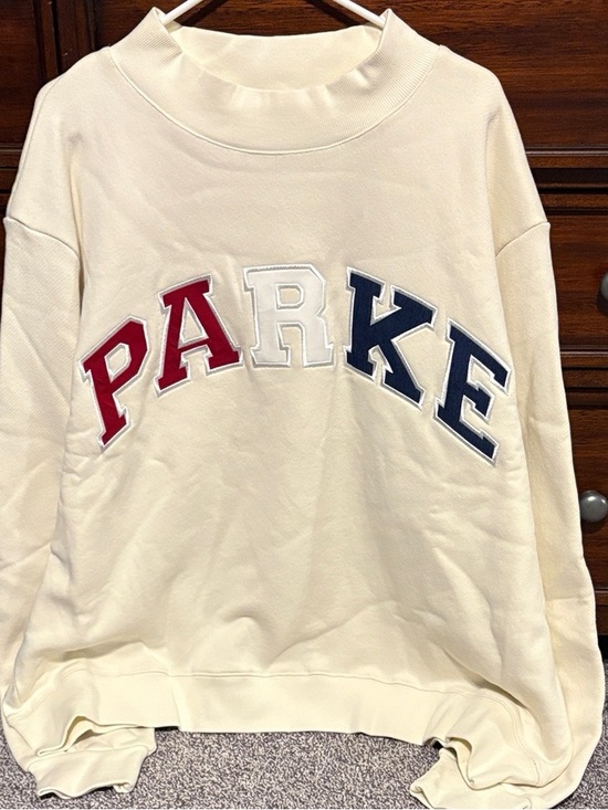 Parke Tops - Parker Cream Pullover Sweatshirt with Red, White & Navy Appliqué
